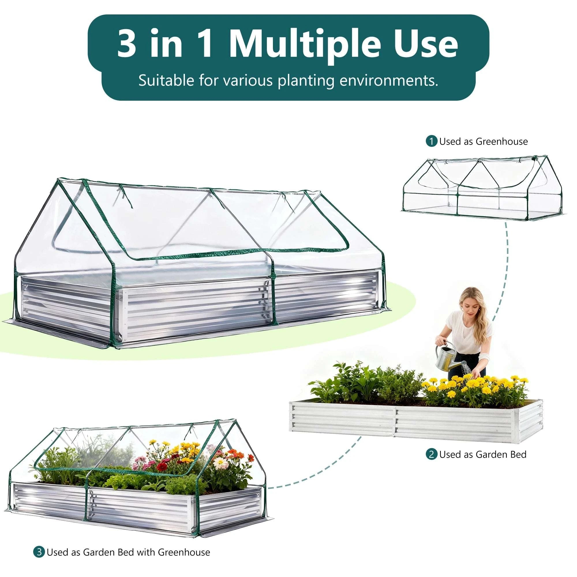 6x3x2ft Galvanized Raised Garden Bed for Deep Root Plants-Silver / United States