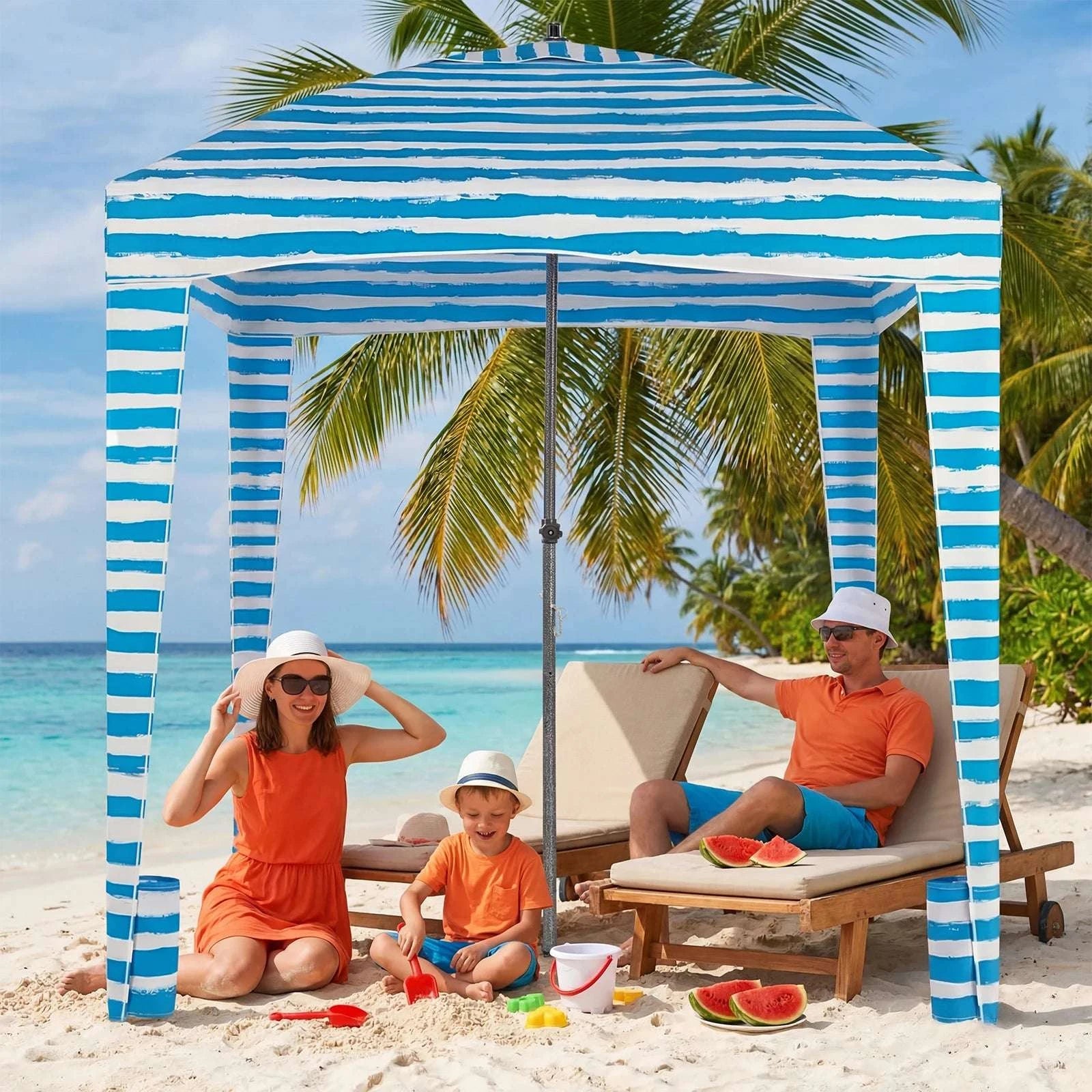 6x6 FT Beach Tent Sun Shelter with Side Wall & UPF 50+ Shade-Starfish Shell / United States