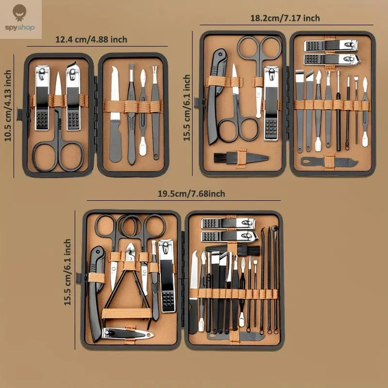 7/16/18Pcs Manicure Set Stainless Steel Professional Pedicure Kit Nail Grooming Kit Clippers Kit with Black PU Leather Case