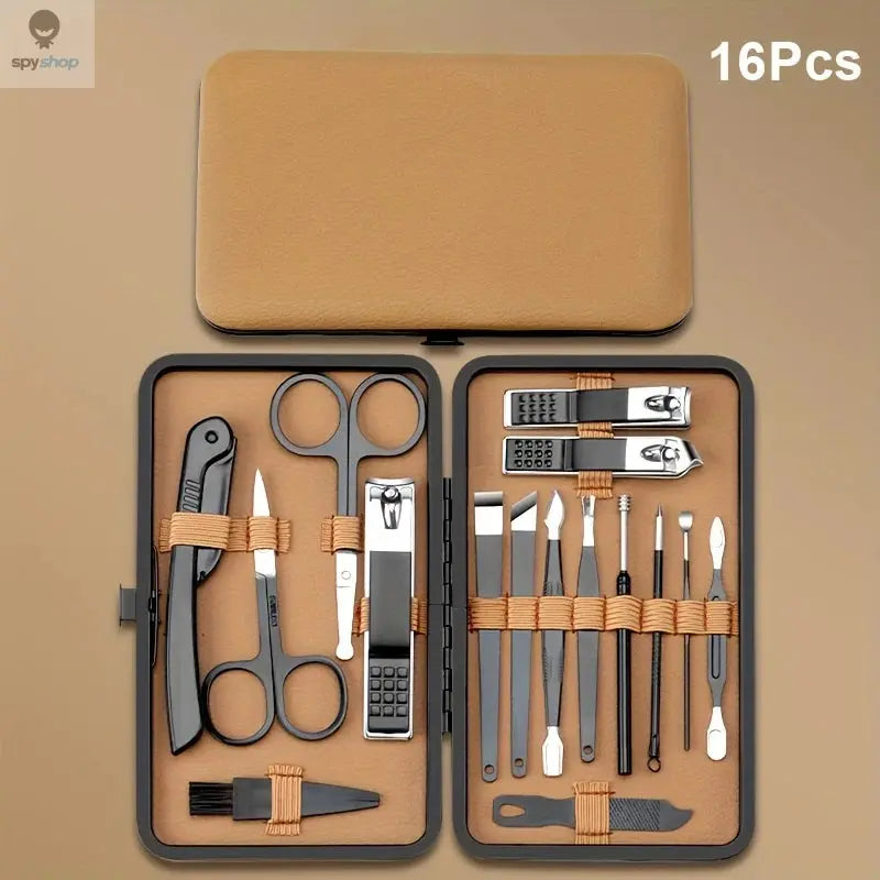 7/16/18Pcs Manicure Set Stainless Steel Professional Pedicure Kit Nail Grooming Kit Clippers Kit with Black PU Leather Case