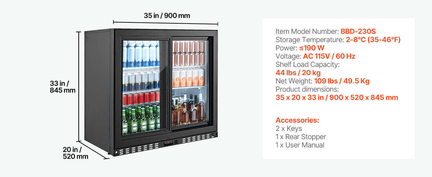 7.4/11.4 Cu. Ft. Back Bar Cooler with LED Lighting-11.4 Cu.ft. TypeA / United States