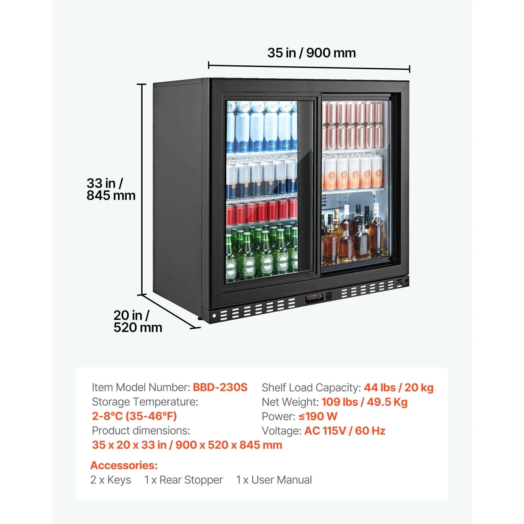 7.4/11.4 Cu. Ft. Back Bar Cooler with LED Lighting-11.4 Cu.ft. TypeA / United States