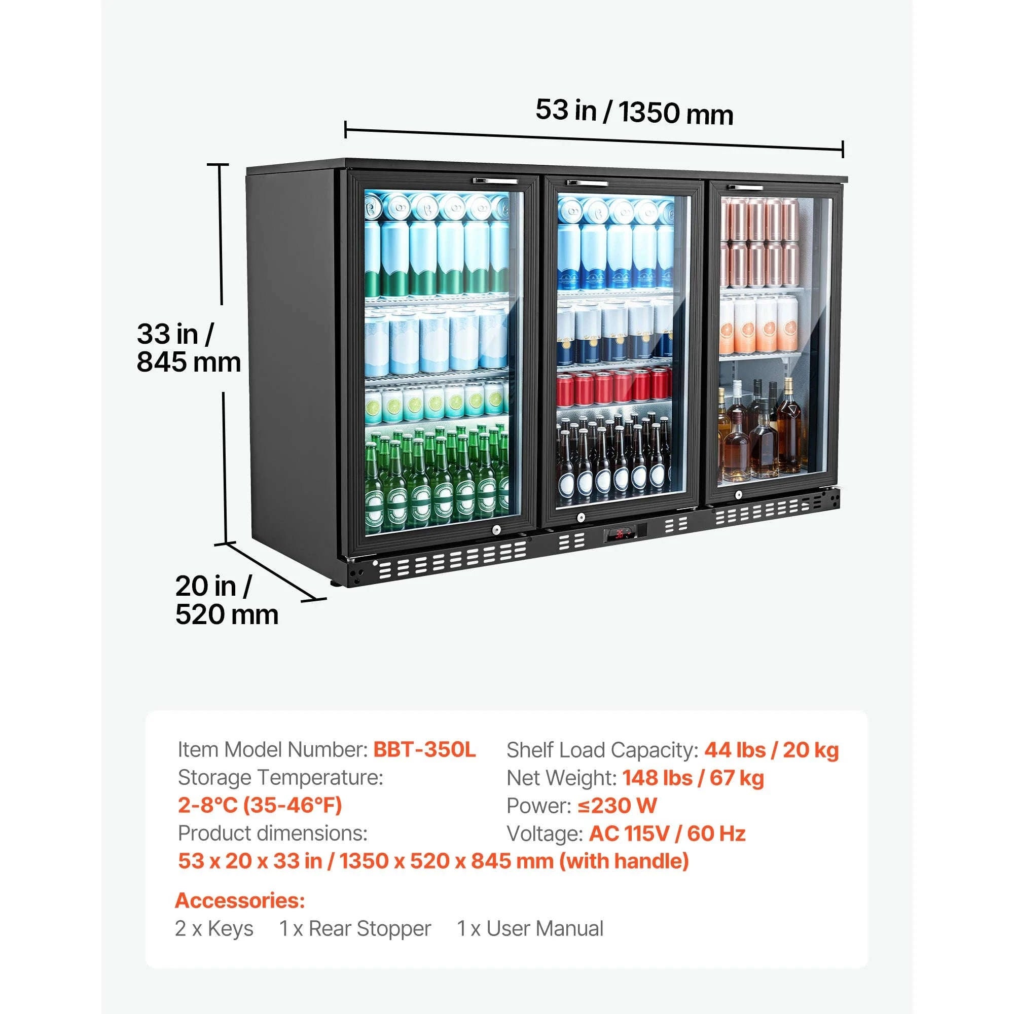 7.4/11.4 Cu. Ft. Back Bar Cooler with LED Lighting-11.4 Cu.ft. TypeA / United States