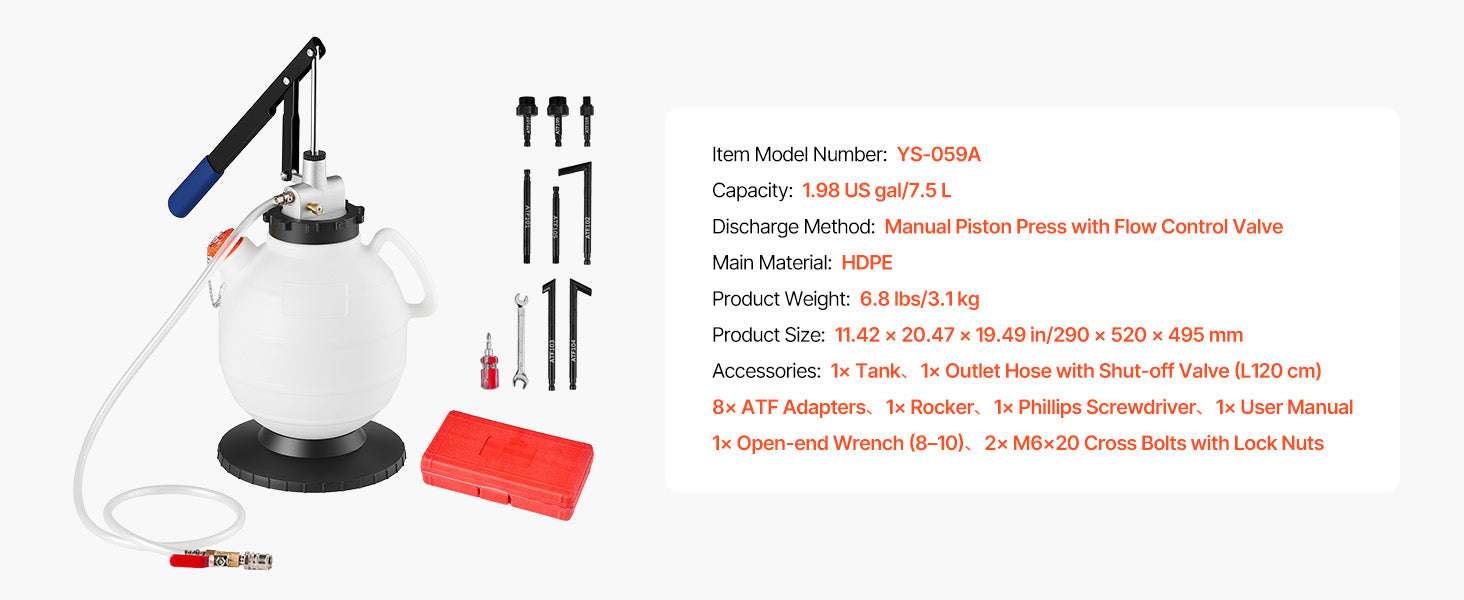 7.5L Transmission Fluid Pump with 8 ATF Adapters & 47in Hose-7.5L NEW / france