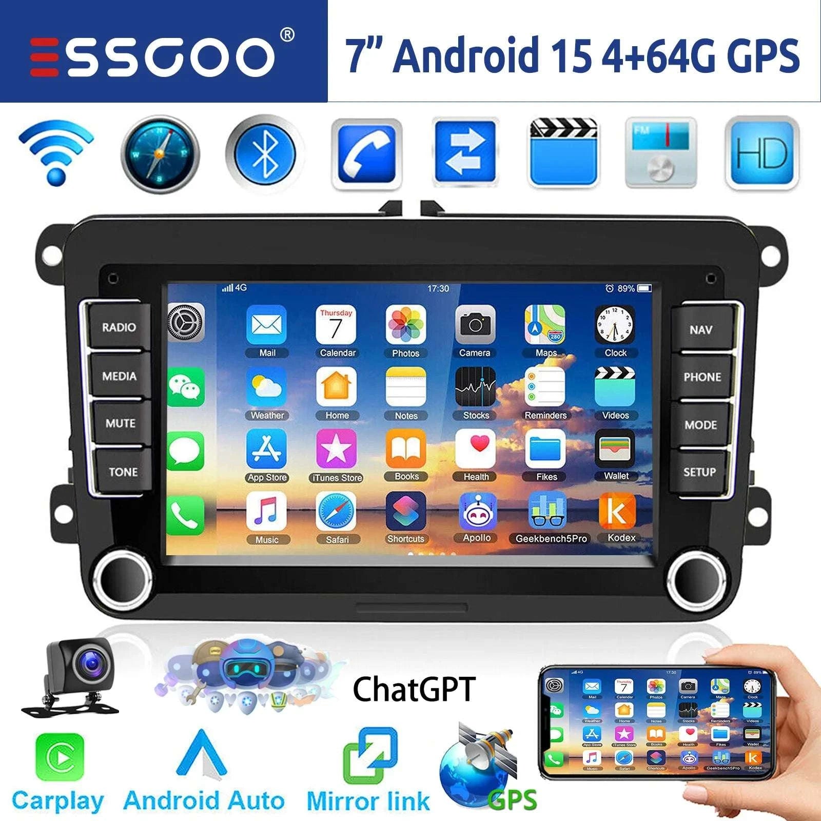 7" Android 14 Car Stereo for VW with CarPlay, GPS & Voice AI-1-32 Carplay / GERMANY / Quad Core