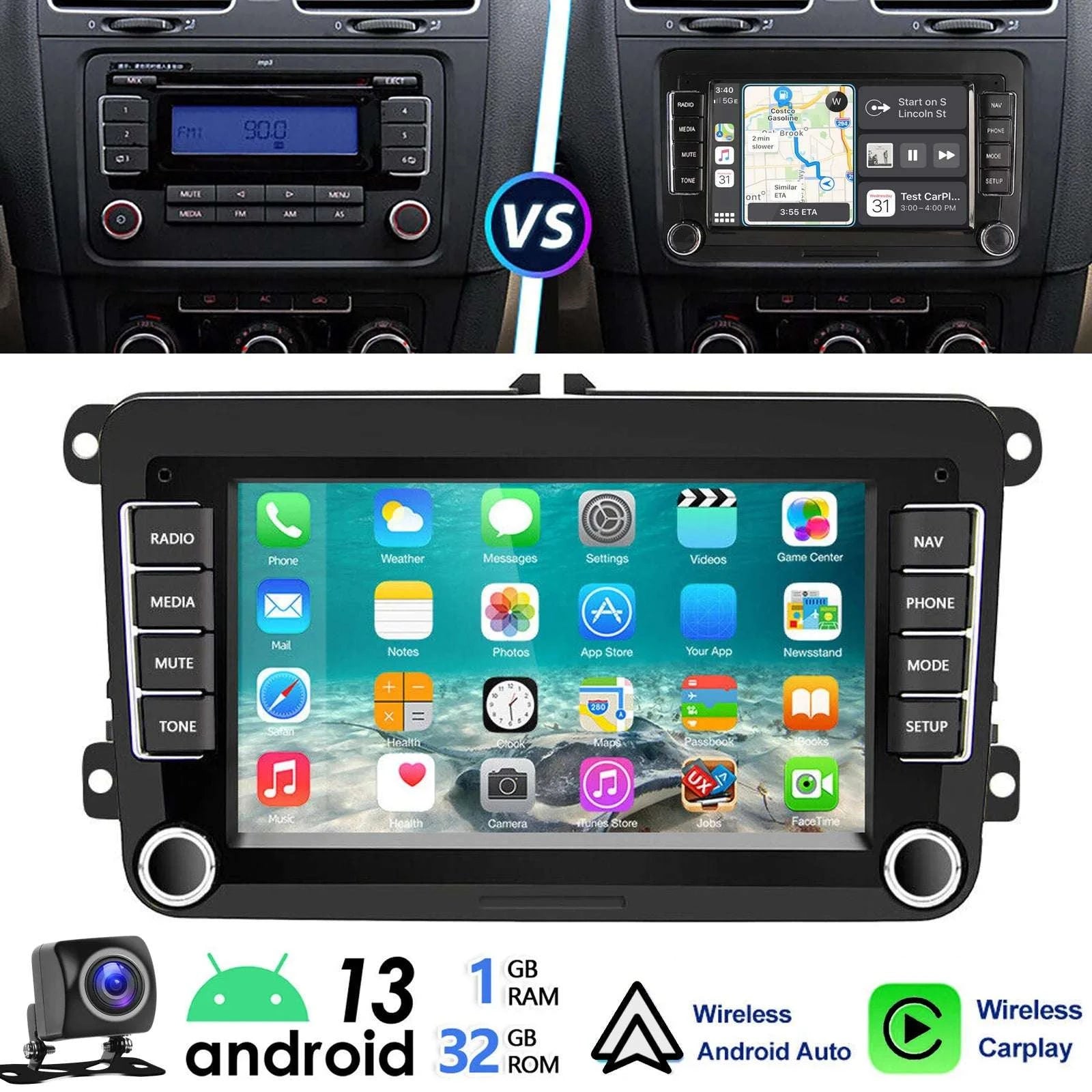 7" Android 14 Car Stereo for VW with CarPlay, GPS & Voice AI-1-32 Carplay / GERMANY / Quad Core