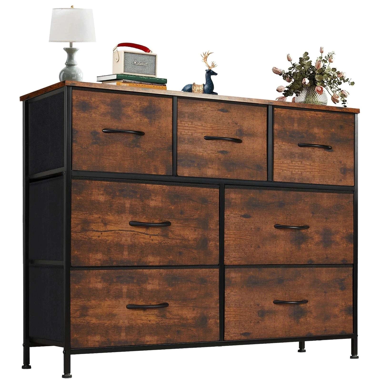 7-Drawer Fabric Dresser Organizer with Metal Frame and Wood Top-GRAY / GERMANY