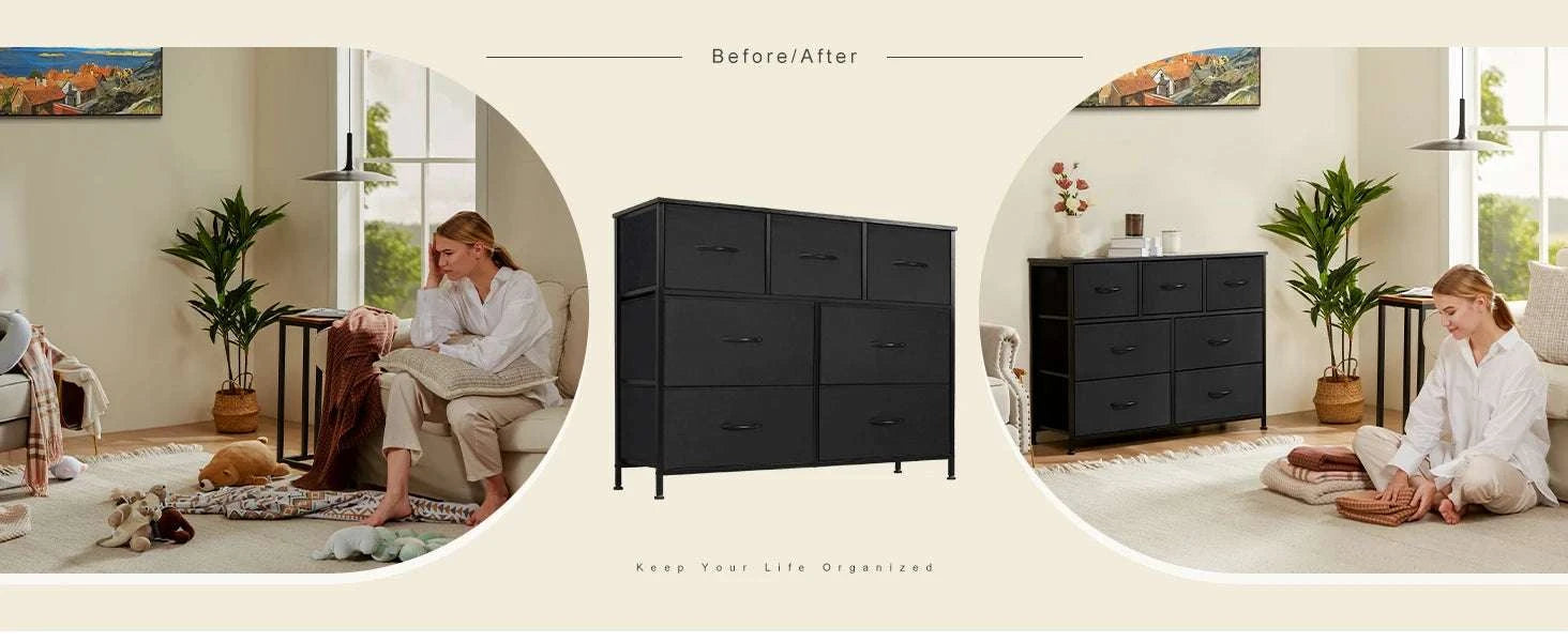 7-Drawer Fabric Dresser Organizer with Metal Frame and Wood Top-GRAY / GERMANY