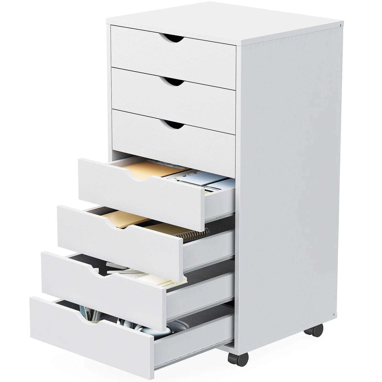 7 Drawer Rolling Storage Cabinet with Wheels Wooden Chest Organizer-WHITE / United States