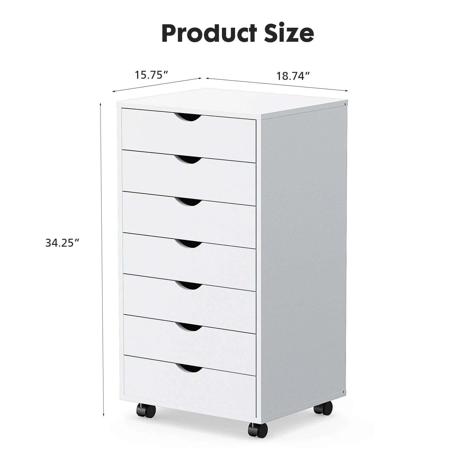 7 Drawer Rolling Storage Cabinet with Wheels Wooden Chest Organizer-WHITE / United States