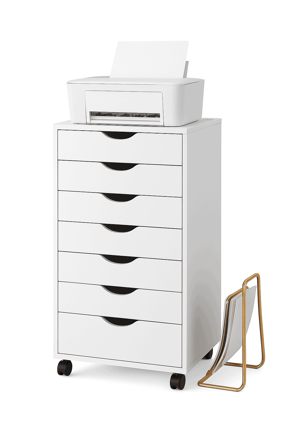 7 Drawer Rolling Storage Cabinet with Wheels Wooden Chest Organizer-WHITE / United States