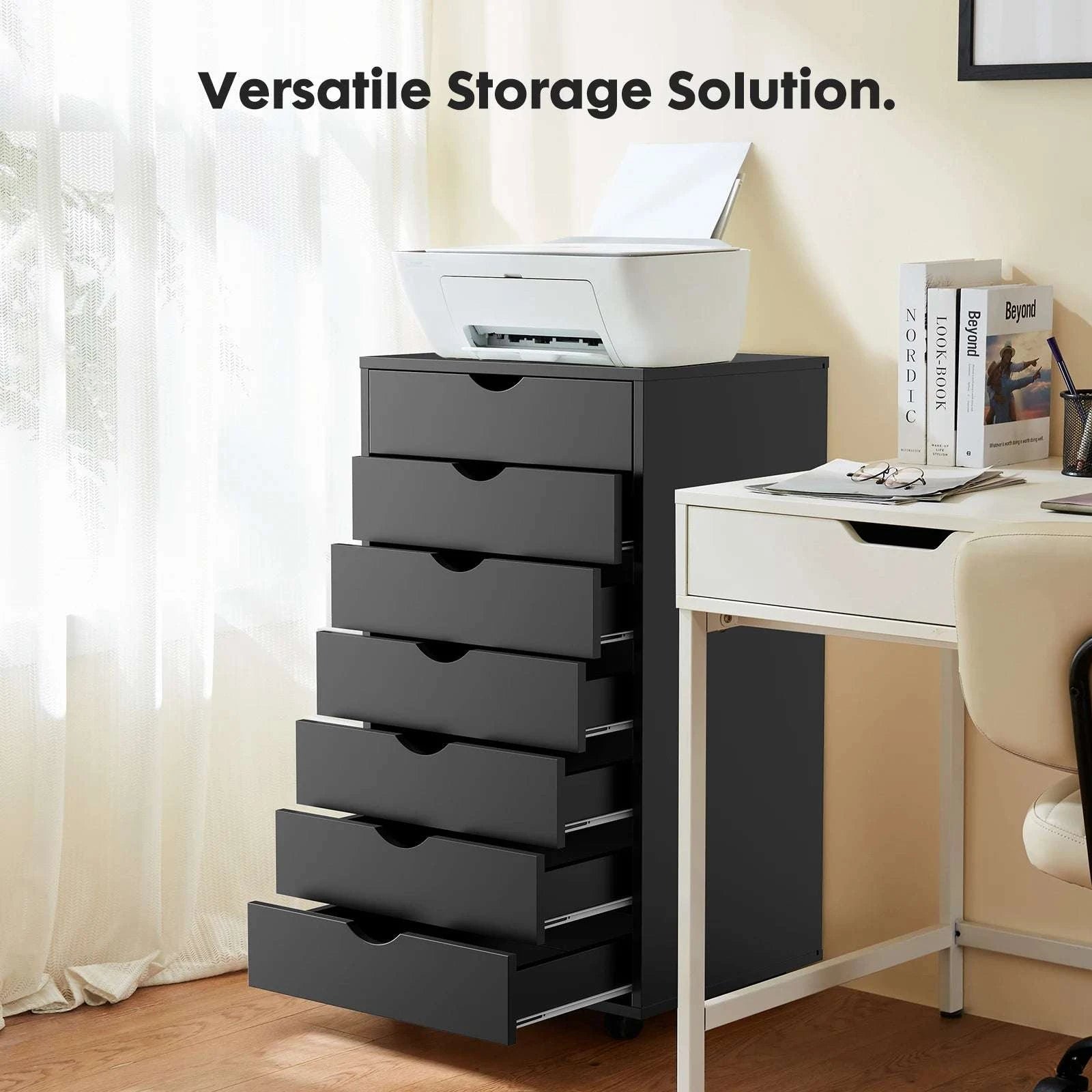 7 Drawer Rolling Storage Cabinet with Wheels Wooden Chest Organizer-WHITE / United States
