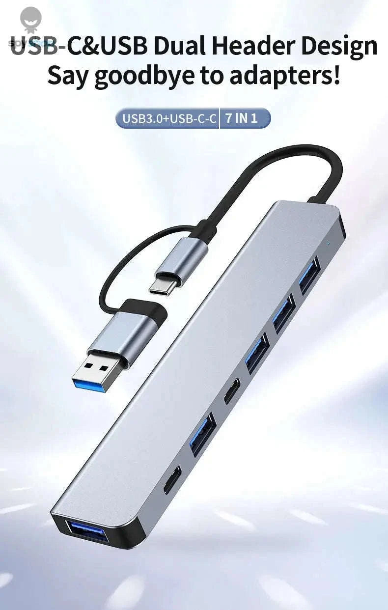 7-in-1 Aluminum USB C Hub – Sleek Multi‑Port Connectivity for Modern Devices-7 in 1 A With C
