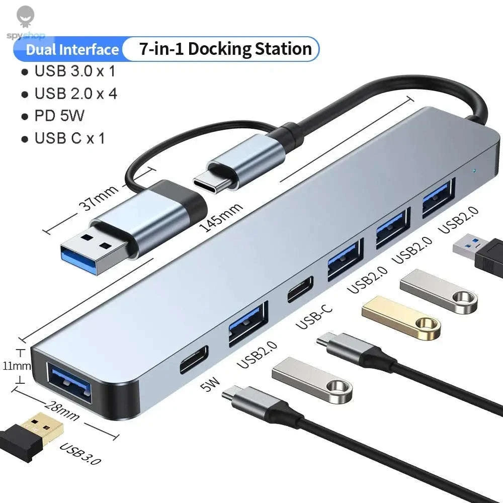 7-in-1 Aluminum USB C Hub – Sleek Multi‑Port Connectivity for Modern Devices-7 in 1 A With C