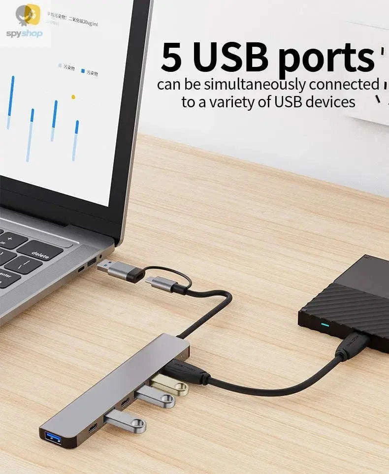 7-in-1 Aluminum USB C Hub – Sleek Multi‑Port Connectivity for Modern Devices-7 in 1 A With C