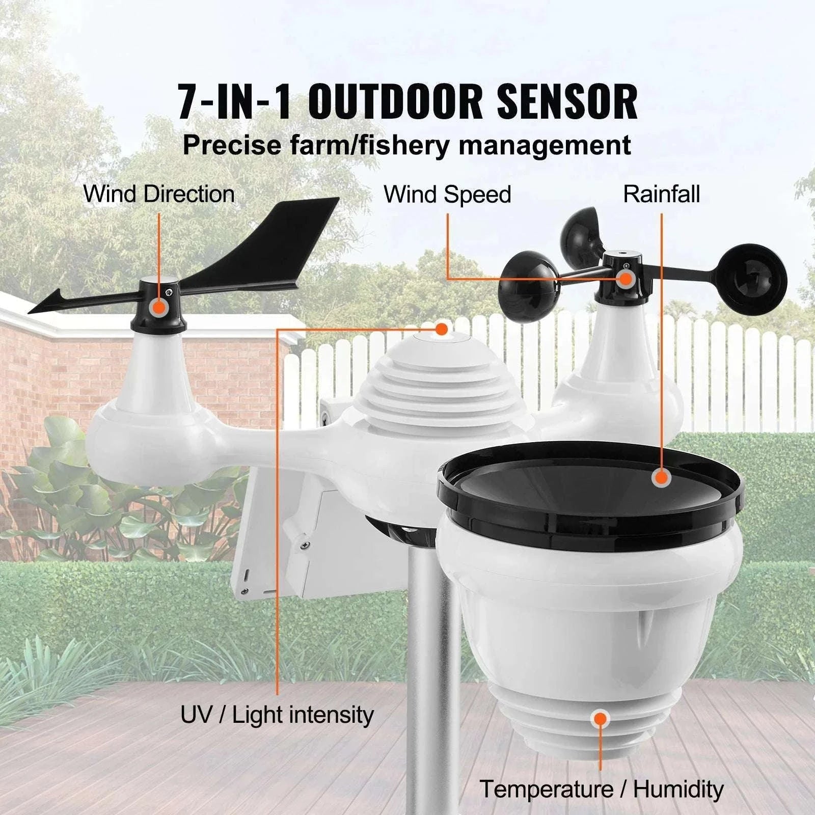 7-in-1 WiFi Weather Station with Solar Sensor & 7" Display-YT60233 / United States