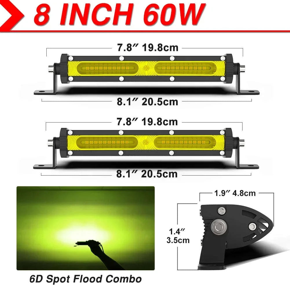 7 Inch 120W LED Work Light Bar for 12V/24V Vehicles-Flood-8IN-Y