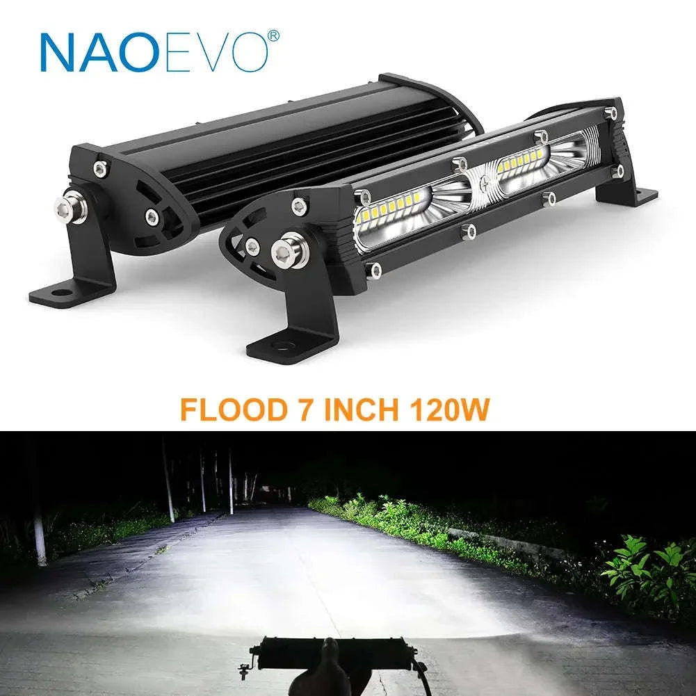 7 Inch 120W LED Work Light Bar for 12V/24V Vehicles-Flood-8IN-Y