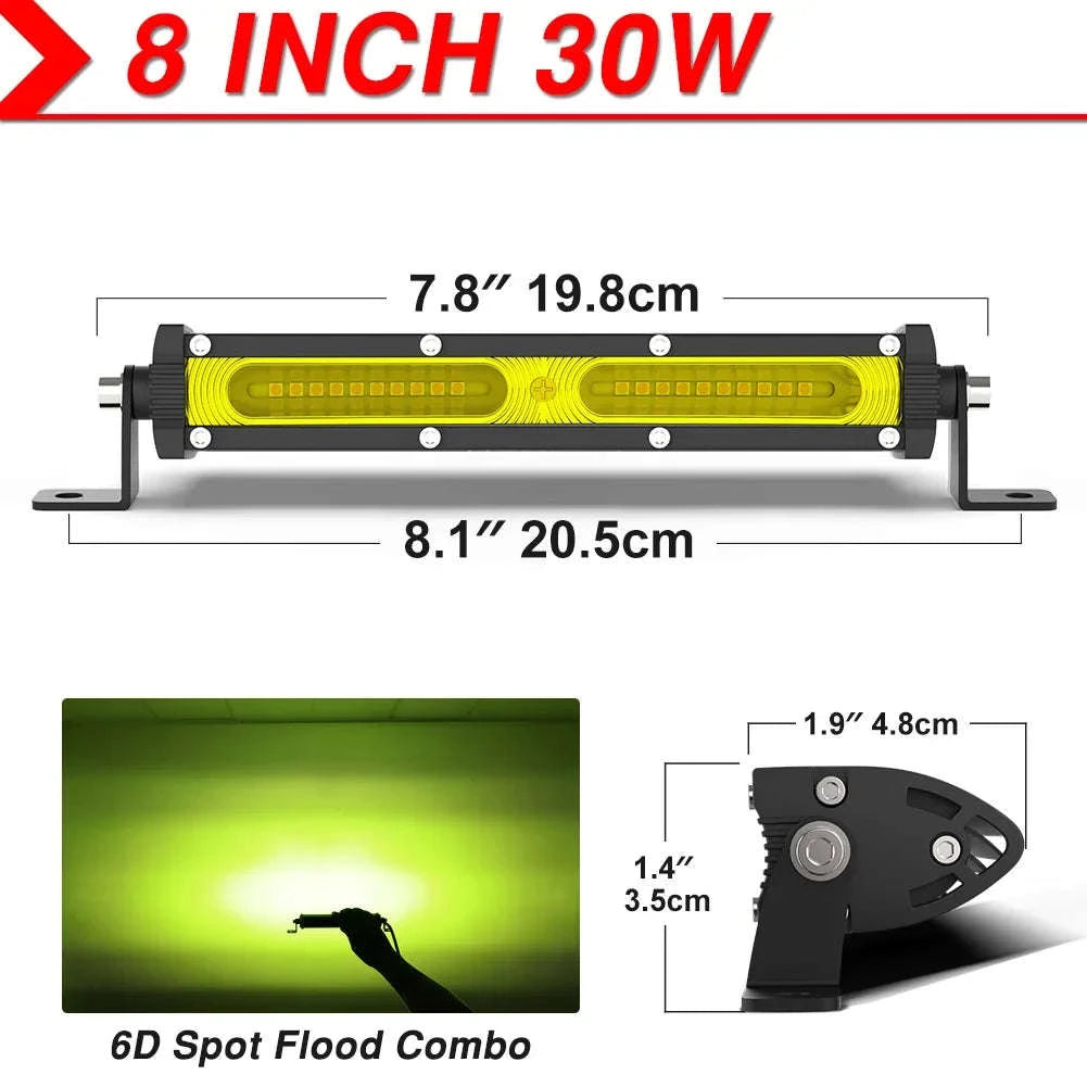 7 Inch 120W LED Work Light Bar for 12V/24V Vehicles-Flood-8IN-Y