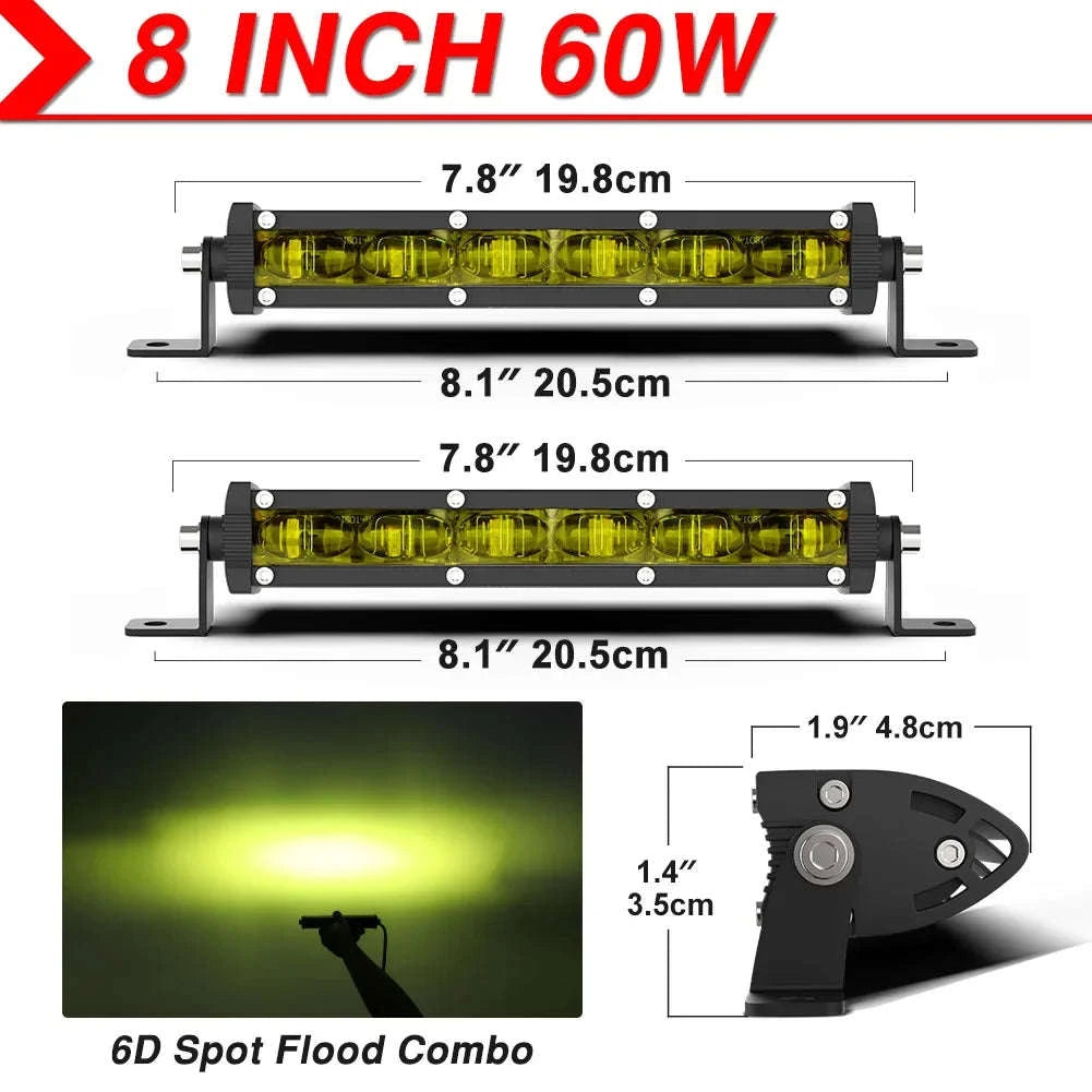 7 Inch 120W LED Work Light Bar for 12V/24V Vehicles-Flood-8IN-Y