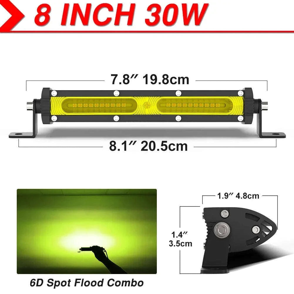 7 Inch 120W LED Work Light Bar for 12V/24V Vehicles-Flood-8IN-Y
