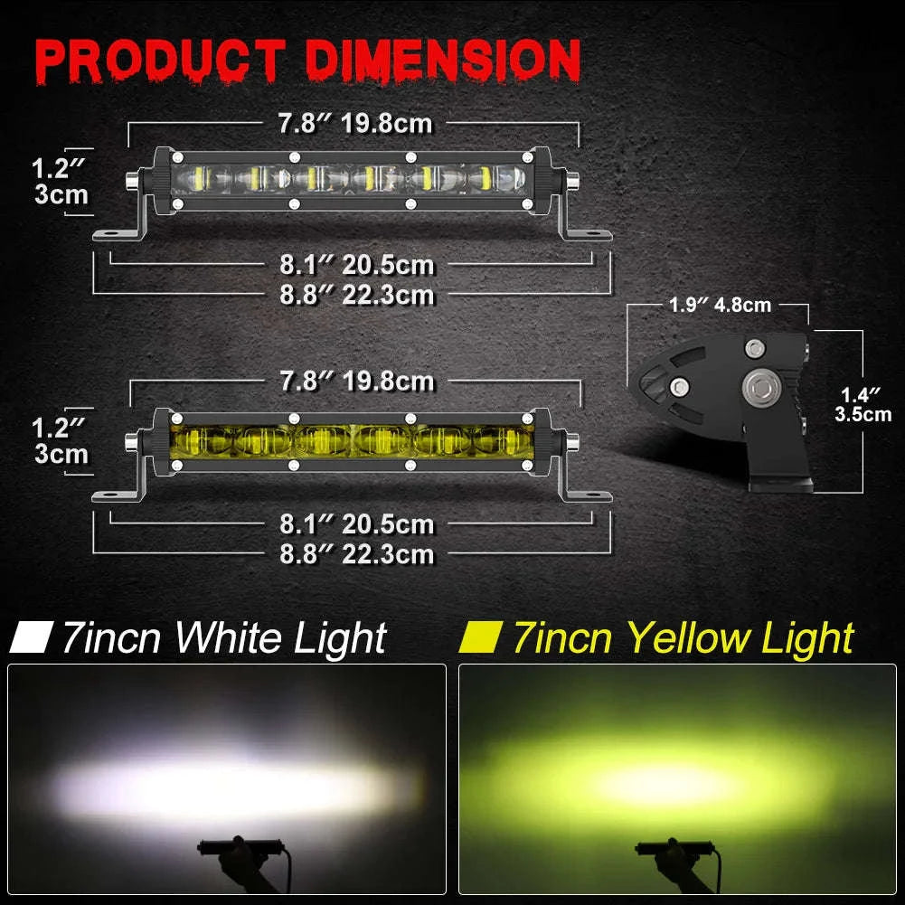 7 Inch 120W LED Work Light Bar for 12V/24V Vehicles-Flood-8IN-Y
