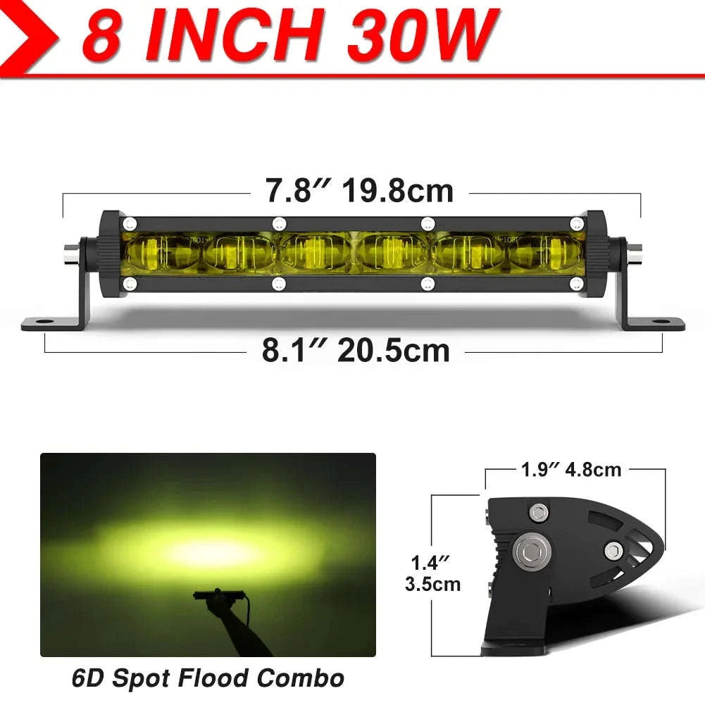 7 Inch 120W LED Work Light Bar for 12V/24V Vehicles-Flood-8IN-Y