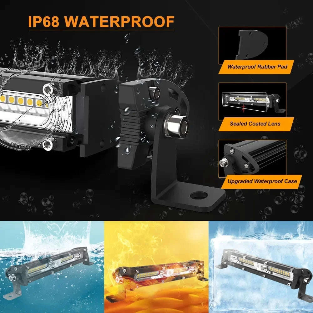 7 Inch 120W LED Work Light Bar for 12V/24V Vehicles-Flood-8IN-Y
