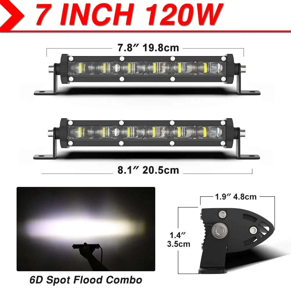 7 Inch 120W LED Work Light Bar for 12V/24V Vehicles-Flood-8IN-Y
