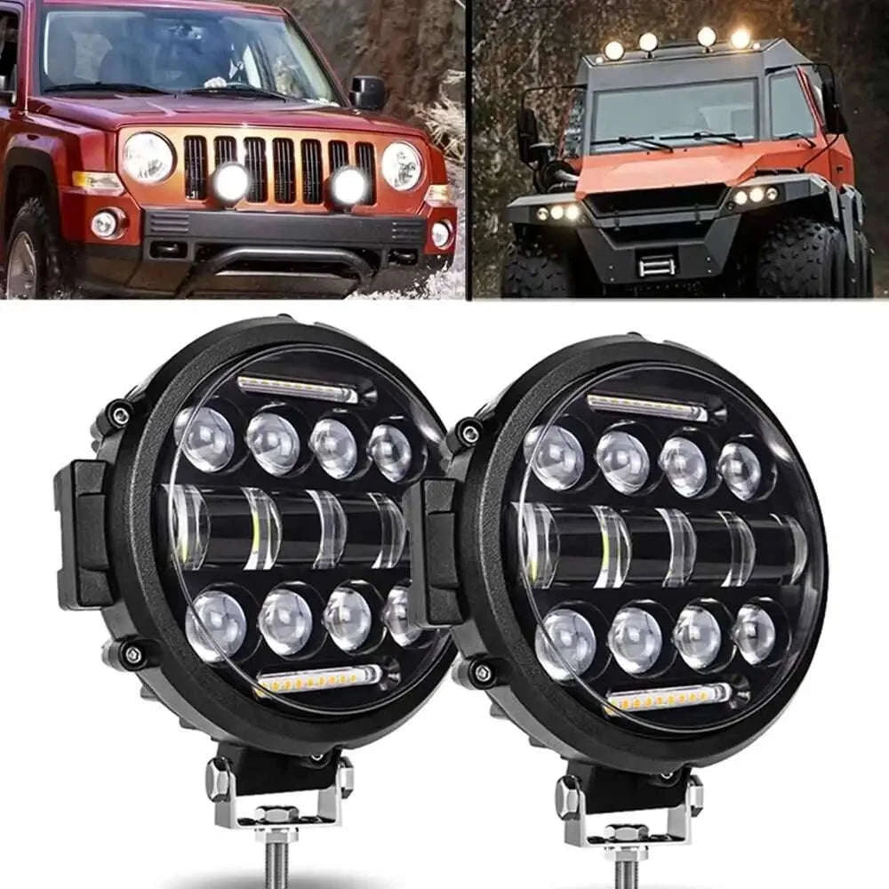 7 Inch 60W Round LED Work Light with DRL, High/Low Beam, IP68-white 2pcs