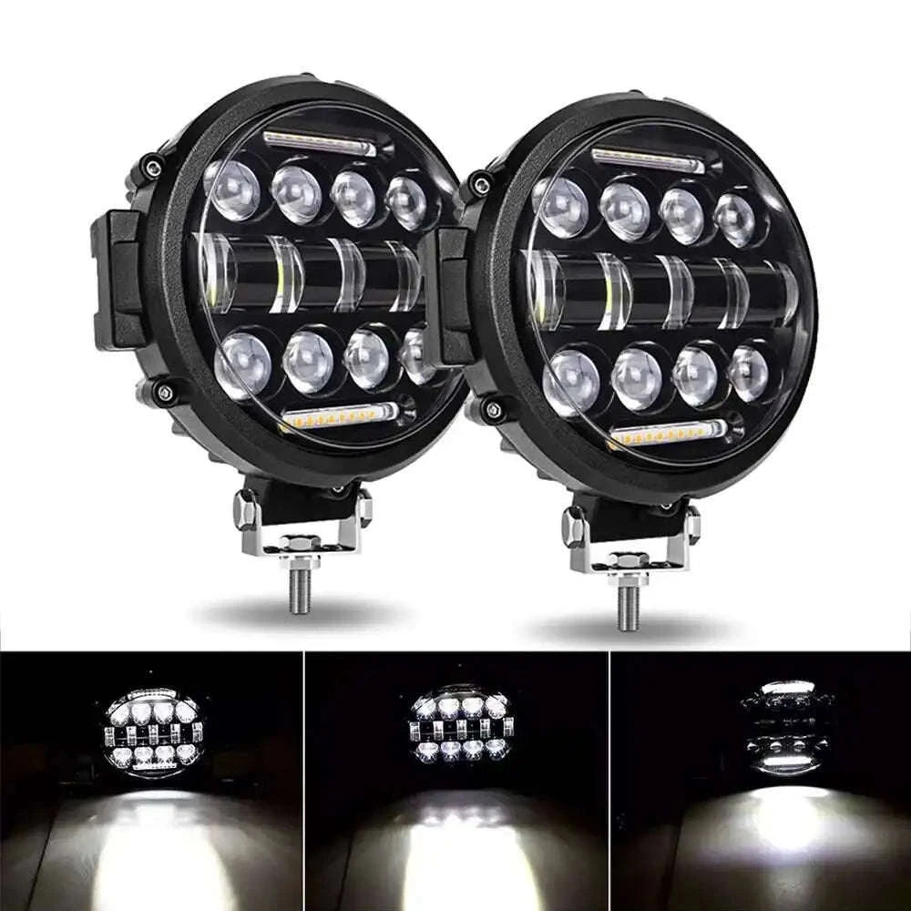 7 Inch 60W Round LED Work Light with DRL, High/Low Beam, IP68-white 2pcs