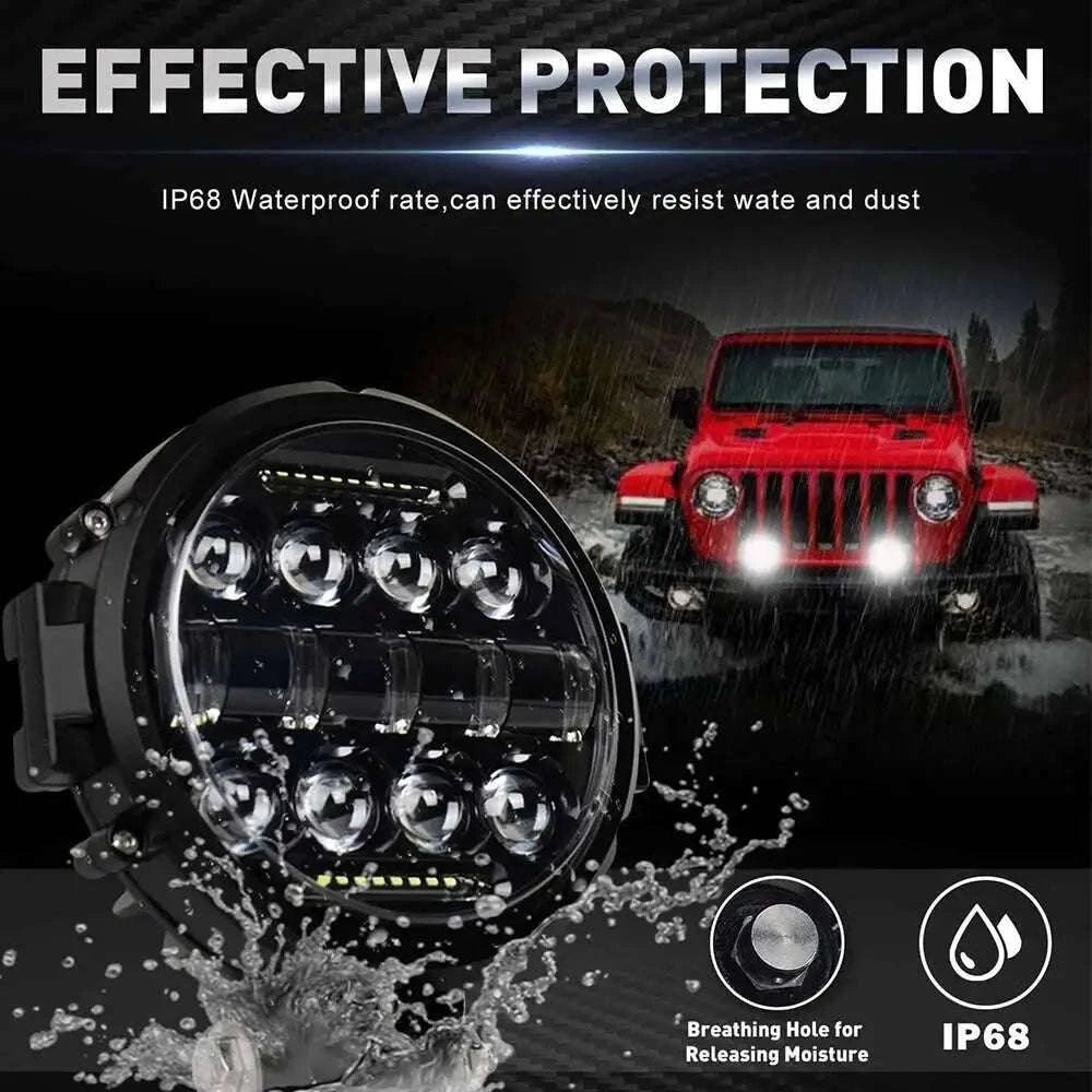 7 Inch 60W Round LED Work Light with DRL, High/Low Beam, IP68-white 2pcs