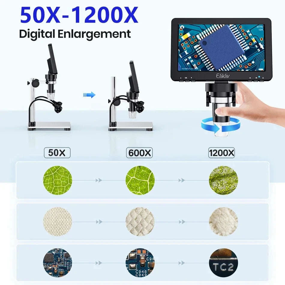 7 Inch Digital Microscope 50X-1200X HD LCD for PCB Electronics Soldering-United Kingdom