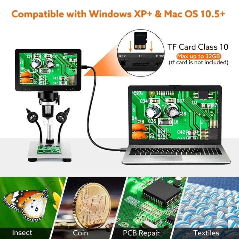 7 Inch Digital Microscope 50X-1200X HD LCD for PCB Electronics Soldering-United Kingdom