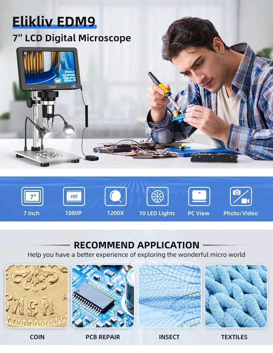 7 Inch Digital Microscope 50X-1200X HD LCD for PCB Electronics Soldering-United Kingdom