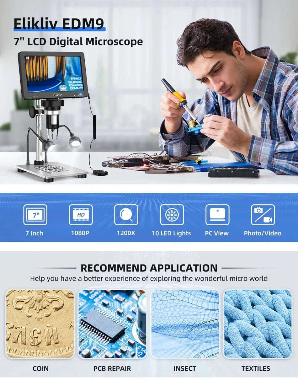 7 Inch Digital Microscope 50X-1200X HD LCD for PCB Electronics Soldering-United Kingdom