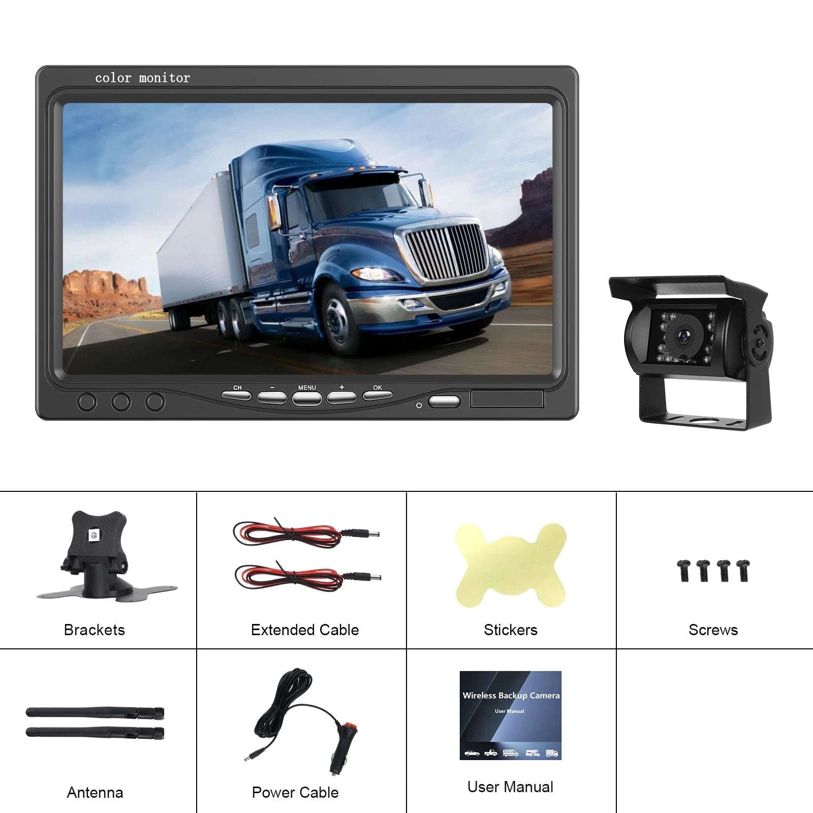 7-Inch IPS Wireless Rearview Camera System for RV, Truck & Trailer-Monitor with 1 Camera / Germany