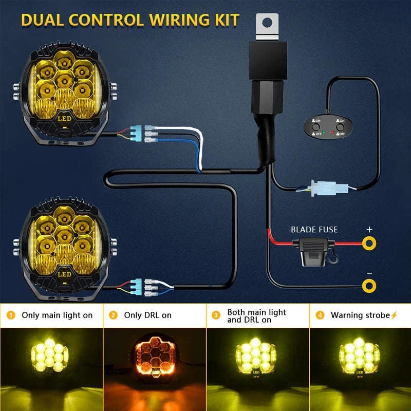 7 Inch LED Combo Driving Lamp for Off-Road Vehicles-2pcs-yellow-5inch