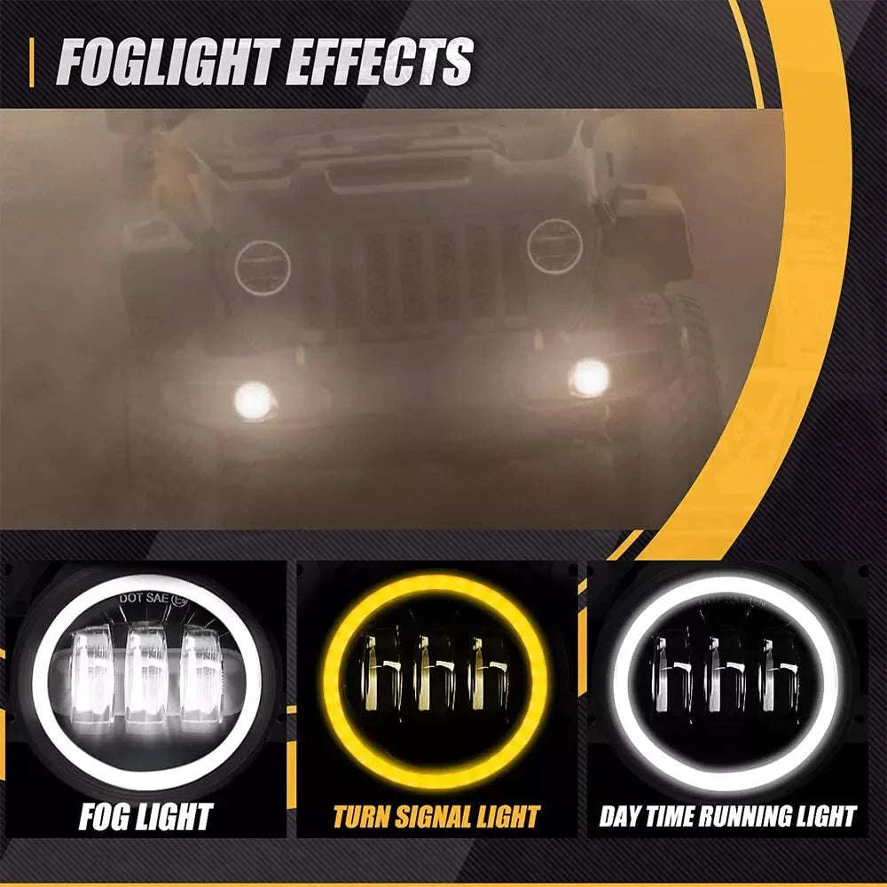 7 Inch LED Headlight Halo Ring with Hi/Lo Beam, Angel Eyes DRL and Amber Turn Signal-1pc 7inch headlight