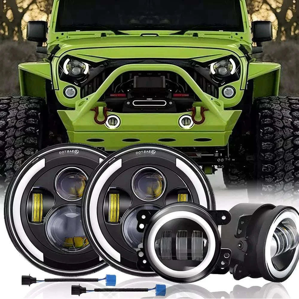 7 Inch LED Headlight Halo Ring with Hi/Lo Beam, Angel Eyes DRL and Amber Turn Signal-1pc 7inch headlight