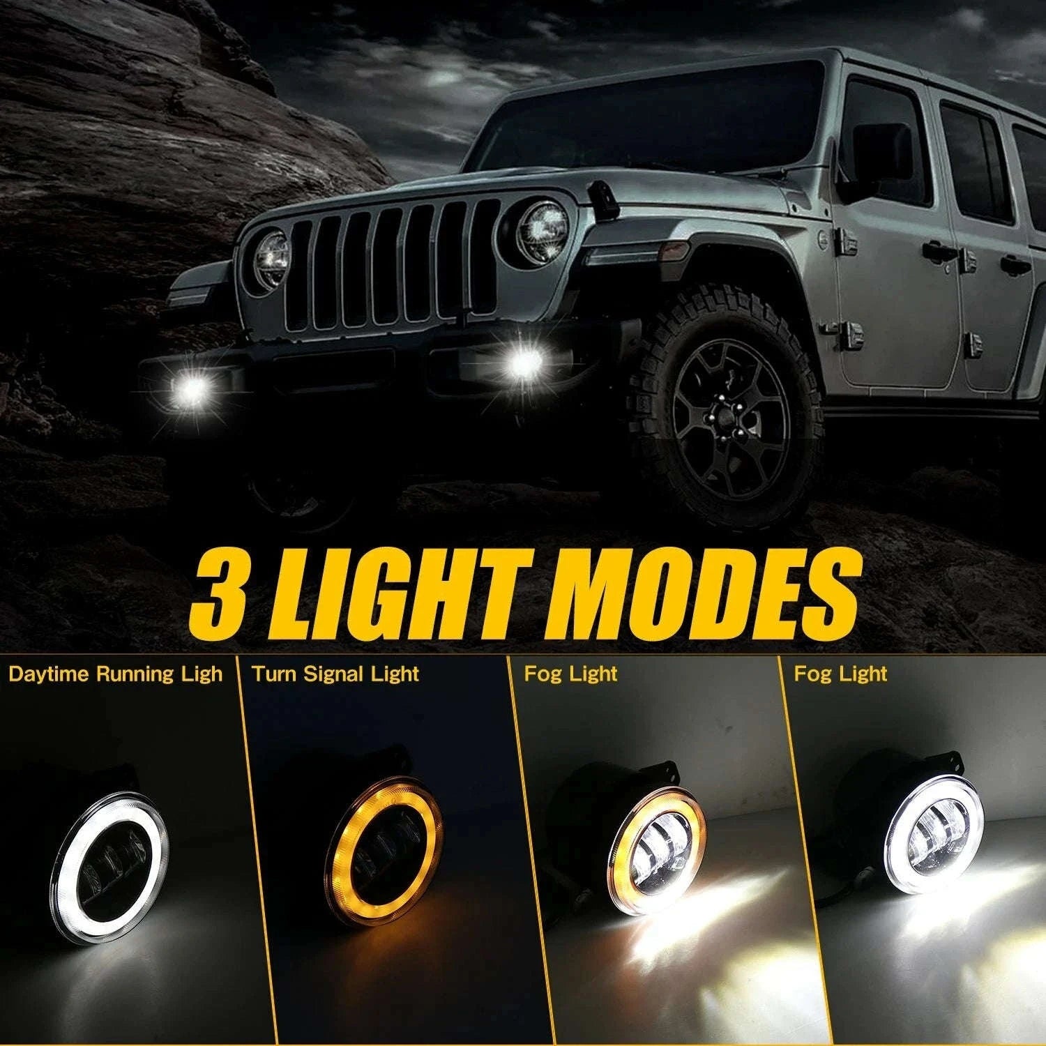 7 Inch LED Headlight Halo Ring with Hi/Lo Beam, Angel Eyes DRL and Amber Turn Signal-1pc 7inch headlight