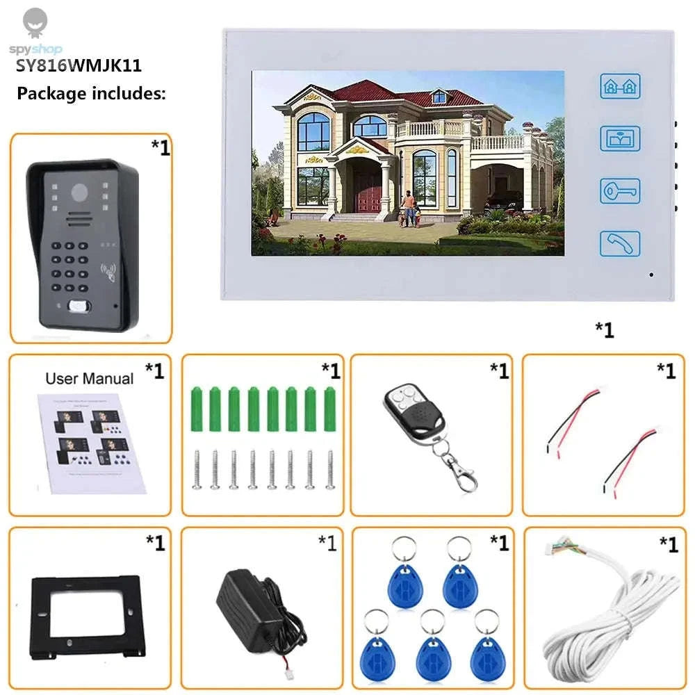 7-Inch Video Door Phone Intercom System – RFID Access, Night Vision, Wired Security-SY816MJK12 / Poland