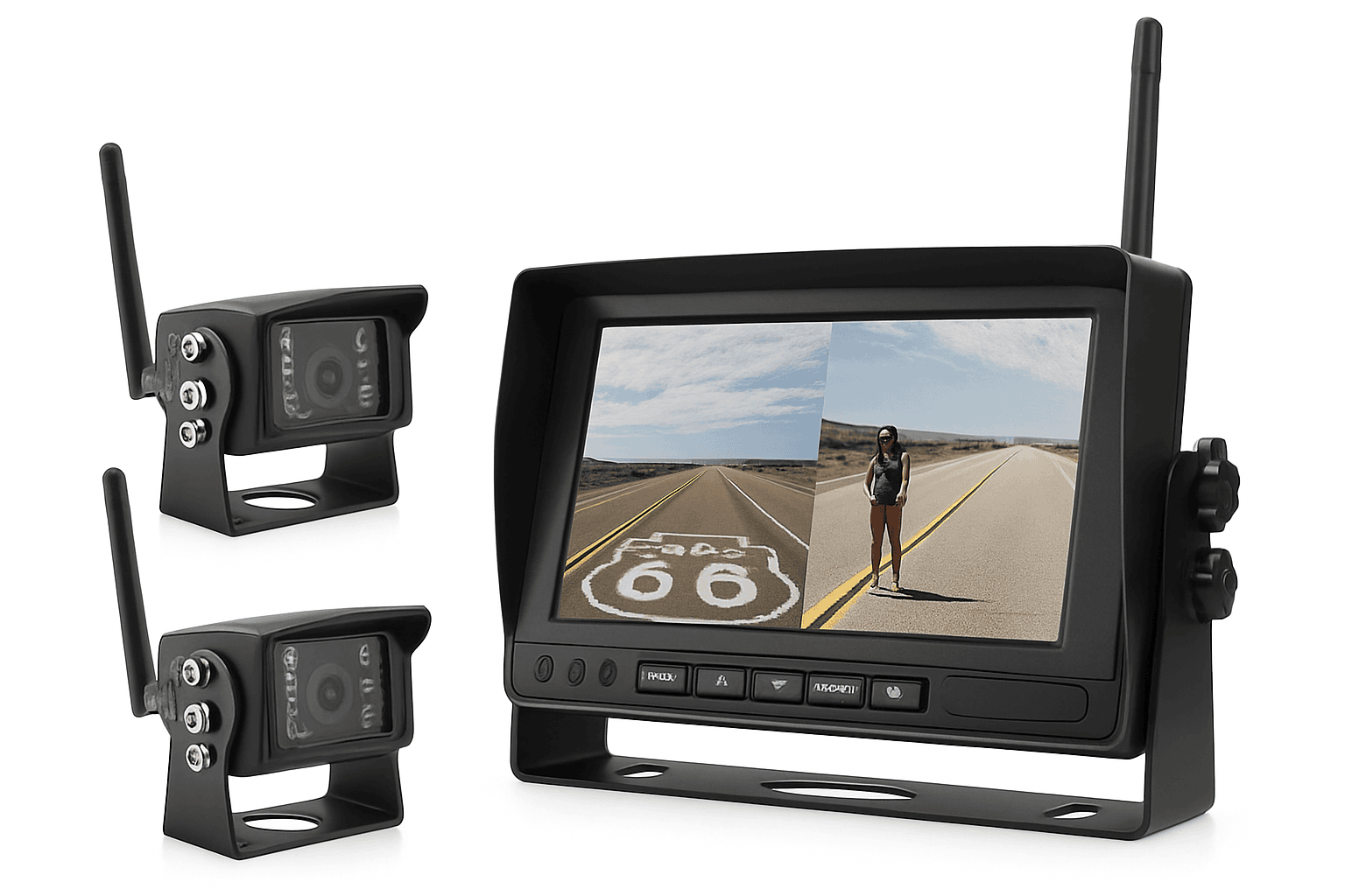 7 Inch Wireless Backup Camera Monitor with Night Vision-4 cameras add 128GB