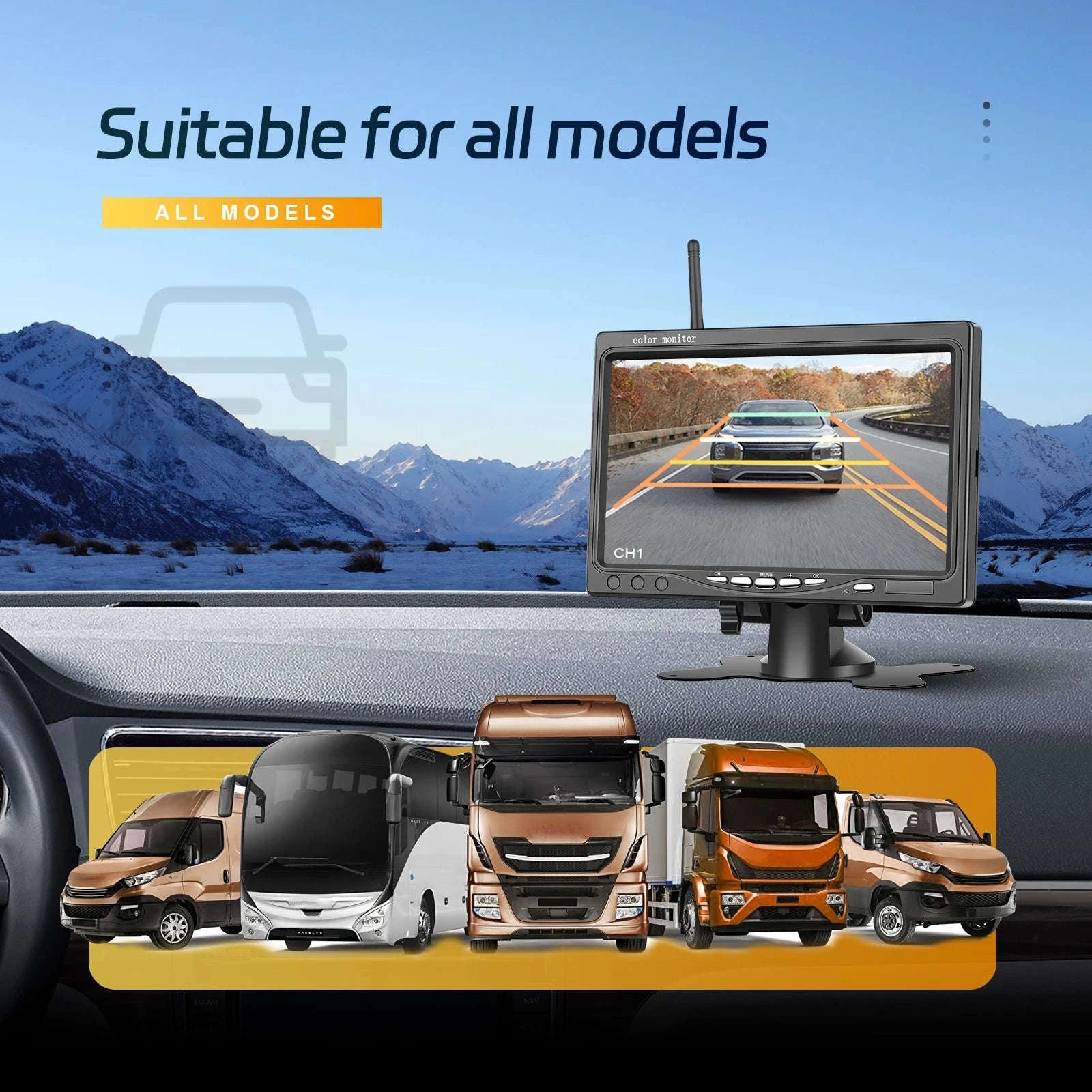 7" Wireless IPS Rear View Monitor and Backup Camera with BSD-Monitor with Camera / Germany