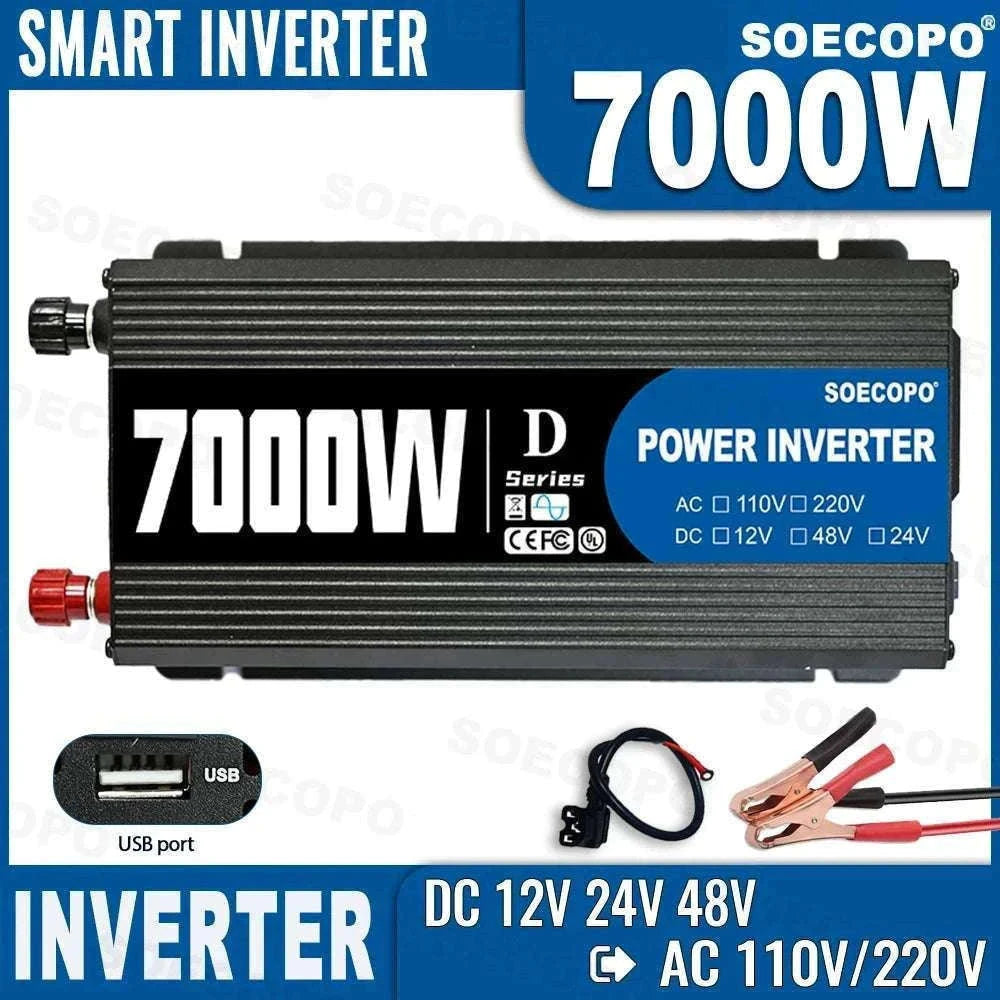 7000W Peak Power Inverter 12V/24V/48V DC to 110V/220V AC with USB-110V 60Hz / 48V