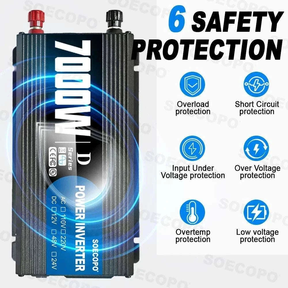 7000W Peak Power Inverter 12V/24V/48V DC to 110V/220V AC with USB-110V 60Hz / 48V