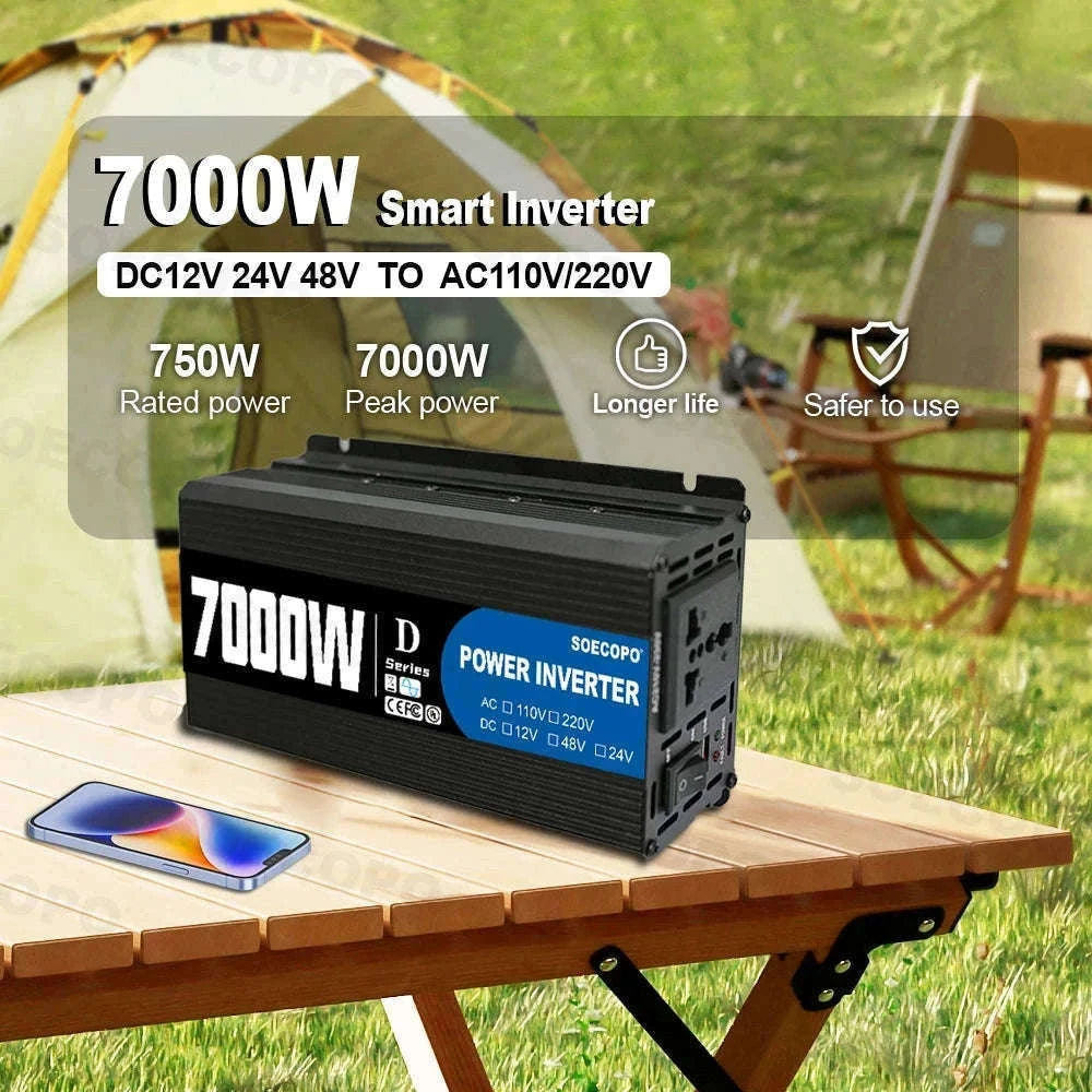 7000W Peak Power Inverter 12V/24V/48V DC to 110V/220V AC with USB-110V 60Hz / 48V