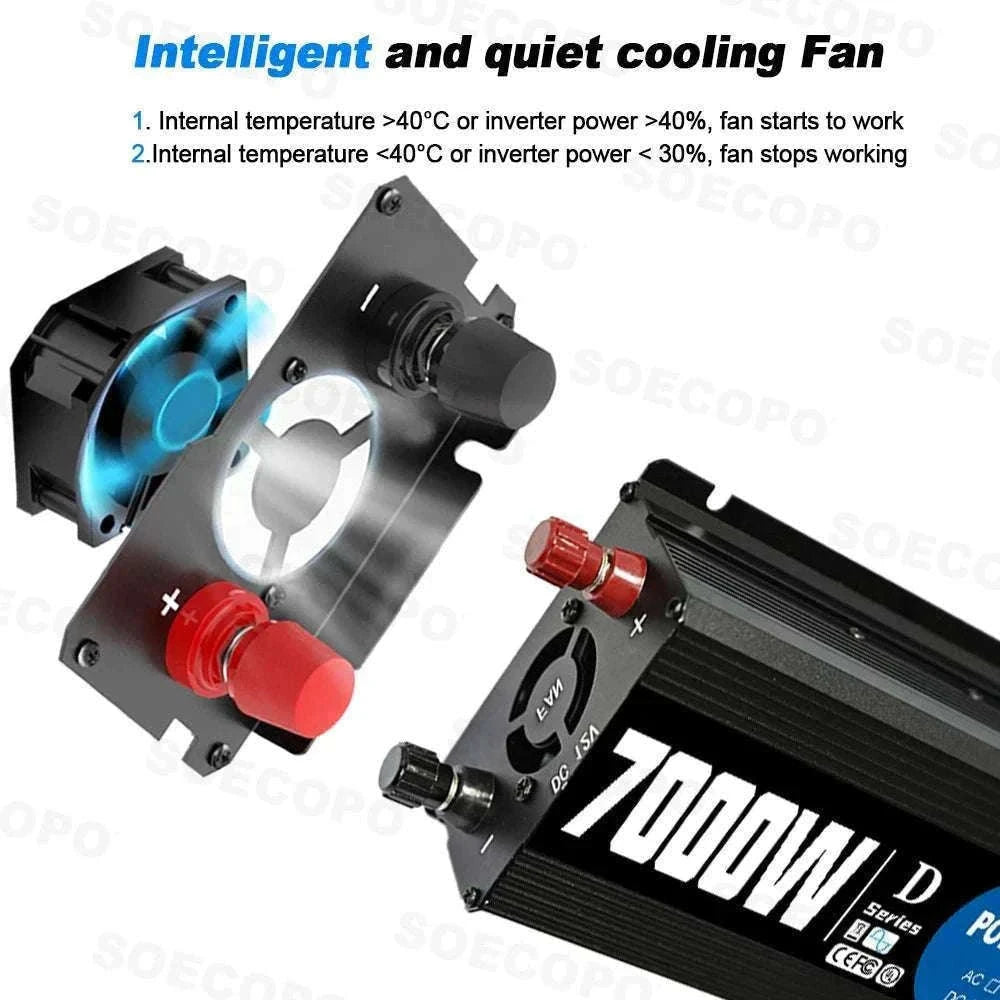 7000W Peak Power Inverter 12V/24V/48V DC to 110V/220V AC with USB-110V 60Hz / 48V
