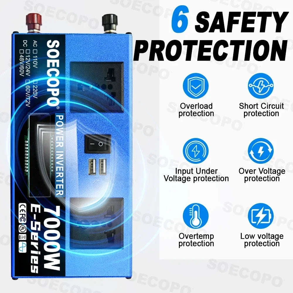 700W Power Inverter DC to AC 110V/220V with USB & LCD Display-110V 60Hz / 48V 60V Auto