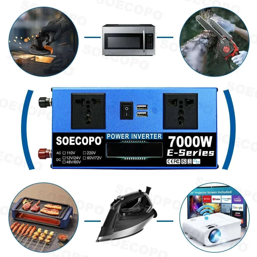 700W Power Inverter DC to AC 110V/220V with USB & LCD Display-110V 60Hz / 48V 60V Auto